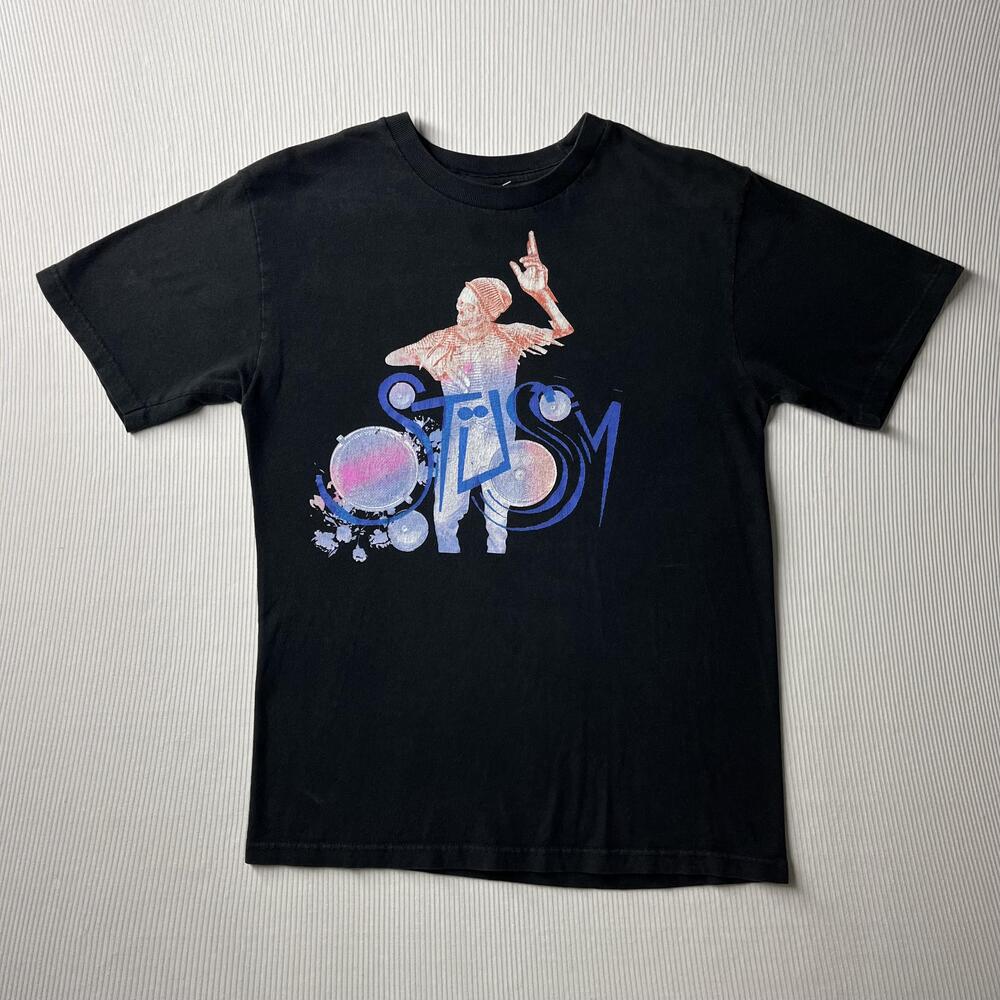 Stussy Shirt Mens S Black DJ Drummer Graphic Tee Streetwear Music Logo